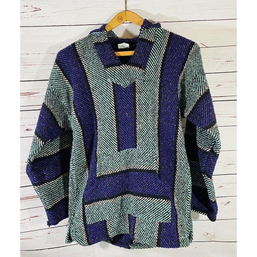 S Focus Chunky Mexican Southwest Poncho Hippie Festival Hoodie Drug Rug Size XL